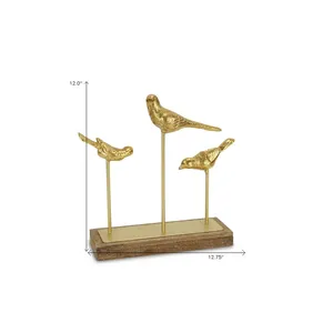 Juego de Esculturas de Pájaros Dorados, Decoración de Mesa Hecha a Mano en Latón, Figura Animal Contemporánea para Sala de Estar - Product Image 4