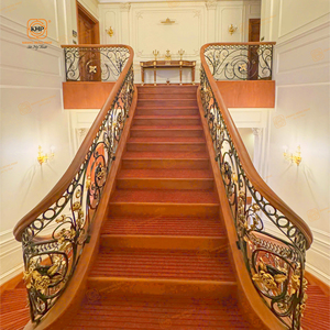 Barandillas de Escalera de Hierro Fundido Estilo Europeo Khang Hung Phat, Balaustres con Detalles Dorados, Resistentes al Óxido, Barandilla Interior para Hotel, Seguridad - Product Image 2