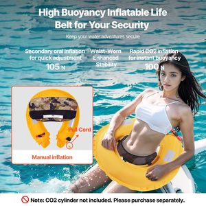 Gilet de sauvetage gonflable manuel pour adultes, flottabilité 105N, pour poids supérieurs à 80 livres, taille réglable jusqu'à 59 pouces - Product Image 1
