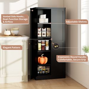 Armadio Dispensa da Cucina in Metallo Nero da 61 Pollici con 4 Ripiani Regolabili, Organizzatore Autoportante Resistente, Capacità 50 kg - Product Image 4