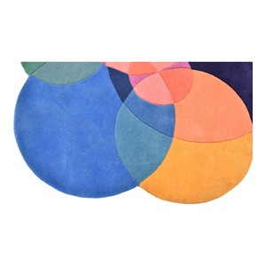 Tapis en laine tufté à la main, motif cercles superposés abstraits modernes, nuages colorés, géométrique 3D sculpté, de luxe - Product Image 1