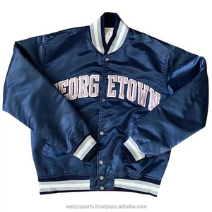 OEM personalizado retro de moda de los hombres Varsity chaqueta de invierno verde/azul marino chaqueta de satén con acanalado puño elástico y material de lona - Product Image 4