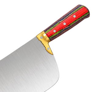 Couteau à viande robuste PK-DR, lame large argentée, manche en bois multicolore rouge et vert, embout doré, couteau de boucher professionnel - Product Image 2