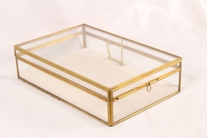 Artisan Design Glass & Brass <b>Mirror</b> Jewelry <b>Box</b> with Storage Organizer for Rings Necklaces Accessories Cosmetic Display - Product Image 3