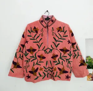 Chaqueta Bordada Suzani Rosa Hecha a Mano para Mujer, Estilo Boho Chic, Chaqueta Abierta de Algodón, Chaqueta Vintage con Bordado Floral, Chaqueta de Manga Larga - Product Image 2