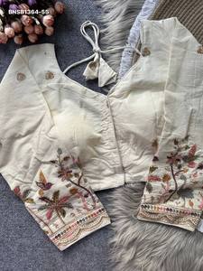 Beautiful Khadi Cotton with Flower-Animal Motif with <b>Beads</b>-Embroidered Padded Blouse Collection Supplier from India - Product Image 2