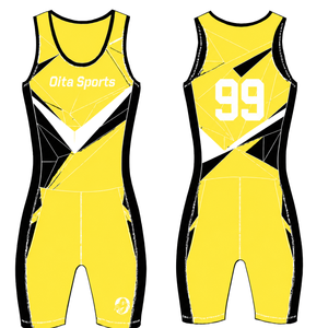 Yellow Black and White Rowing Champ Suit <b>Mens</b> Sleeveless Competition Uniform Performance Racing Singlet Custom Wholesale Team - Product Image 1