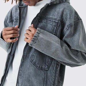 Sweat-shirts en denim d'hiver personnalisés OEM pour hommes avec logo brodé personnalisé, coupe classique, design à fermeture éclair pour garçons - Product Image 4