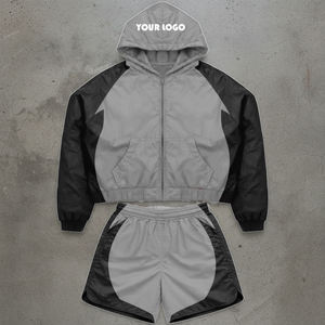 Men Custom Windbreaker Tracksuit Set Hooded <b>Zip</b> Up Jacket <b>Shorts</b> 2 Piece Sportswear Set Custom Logo Lightweight Running Casual - Product Image 1