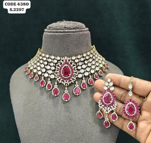 Conjunto de Joyería Chapada en Oro Antiguo para Fiesta: Collar Gargantilla con Piedra Corte Pera, Pendientes y Mangtika para Mujer - Proveedor - Product Image 3