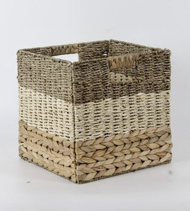Handwoven Water Hyacinth <b>Storage</b> <b>Basket</b> <b>Square</b> Wicker Organizer Rectangle Household Kitchen Bathroom Office - Product Image 1
