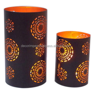 เชิงเทียนแกะสลักเหล็กที่ใส่เทียนสีน้ำตาลเคลือบผงหรูหราเชิงเทียนทีไลท์สำหรับตกแต่งบ้าน - Product Image 1