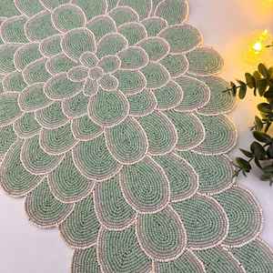 Handmade bead <b>table</b> runner, floral beaded runner, sage <b>green</b>, 13x36inch - Product Image 3