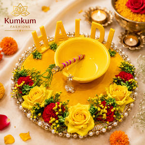 Bandeja Decorativa Floral Tradicional India Hecha a Mano para Ceremonia Haldi, Plato de Pooja, Bandeja Ritual para Recuerdos - Product Image 1