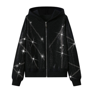 Ensemble de survêtement léger pour femme, noir, à capuche, 100 % coton écologique, avec cordon de serrage, manches longues, décontracté, été - Product Image 2