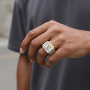 Bague pour homme de luxe style Hip-hop avec symbole du dollar, en argent sterling 925 plaqué rhodium, entièrement sertie de moissanite VVS, passe le test du diamant - Product Image 4