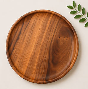 Assiette de service tendance en bois d'acacia écologique, ronde, rustique, faite à la main, pour les fêtes et les événements - Product Image 5