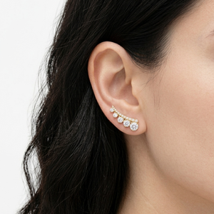 Boucles d'oreilles grimpantes pour femme en or jaune 18 carats, diamant de laboratoire taille brillant rond, certifié IGI, style classique, bijoux pour usage quotidien - Product Image 2