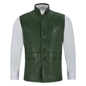 Custom 100% Genuine Napa Leather <b>Men's</b> <b>Waistcoat</b> Mandarin Collar <b>Indian</b> Ethnic Wedding Vest Private Label Wholesale Supplier - Product Image 6