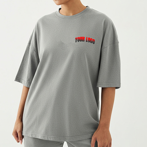 T-shirt pour femme de style hip-hop de haute qualité, coupe ample, poids lourd, 100% coton, confortable, respirant, logo personnalisé, tee-shirt pour femmes - Product Image 4