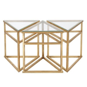 Modern Metal <b>Nesting</b> <b>Table</b> With Glass Top Set Space Saving Living Room Furniture Stylish Durable Design - Product Image 1