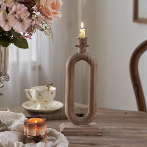 Support à bougie en bois artisanal, décoration rustique pour la maison, porte-bougie moderne minimaliste pour centre de table de mariage - Product Image 3