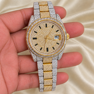 Montre à diamants bicolore RAJ GEMS, boîtier rond de 36 mm, bracelet en acier inoxydable, affichage analogique de la date, montre-bracelet de luxe pour homme - Product Image 5