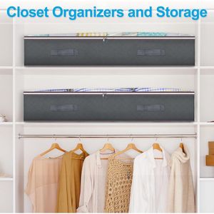 Bacs de rangement pliables sous lit 90L, organisateurs de placard empilables pour literie, couvertures et draps - Product Image 4