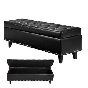 Modern Shoe <b>Storage</b> Ottoman Bench Button Tufted <b>with</b> PU Leather and Solid Wood Legs MDF <b>Stool</b> for Entryway - Product Image 1