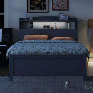 Full-Size Wooden <b>LED</b> Platform <b>Bed</b> with Trundle Storage Headboard Drawers Gray (Old SKU N820S00009E) - Product Image 3