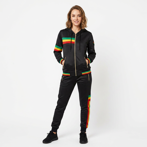 Unisex Black Hooded <b>Tracksuit</b> With Zipper Fly Full Sleeve Joggers Casual Autumn Wear Breathable <b>Polyester</b> Material - Product Image 2