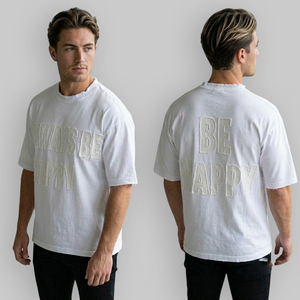 T-shirt brodé effet vieilli OEM pour homme – Personnalisé, manches courtes, style streetwear - Product Image 1