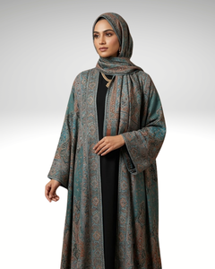 Ensemble Abaya Safaa en viscose tissée de luxe – Abaya ouverte sur le devant à motif tissé 2 pièces avec hijab assorti – Direct usine - Product Image 3