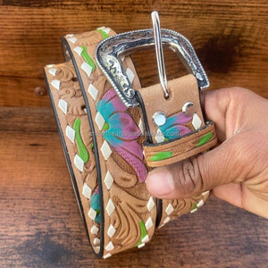 Premium Quality Handmade <b>Tooled</b> <b>Leather</b> <b>Belt</b> for Women Customized Heavy Duty Western Full Grain Genuine Cowhide <b>Leather</b> <b>Belts</b> - Product Image 3