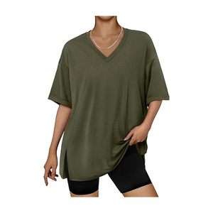 Camiseta Holgada con Cuello en V, Tela Elástica Transpirable, Túnica para Entrenamiento, Gimnasio, Uso Casual y en Casa - Product Image 1