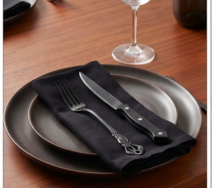 Ensemble de couverts vintage noirs avec finition mate, compatibles lave-vaisselle, en métal, pour mariage et utilisation sur table - Product Image 5