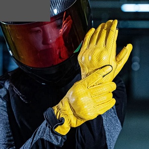 ถุงมือขี่จักรยานหนังวินเทจสำหรับผู้ชายและผู้หญิง, ถุงมือมอเตอร์ไซด์วิบาก ATV มีรูหน้าจอสัมผัส - Product Image 6