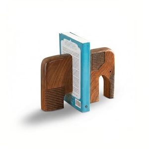 <b>Elephant</b> Shape Wooden Bookends Polished Walnut Style <b>Decorative</b> Book Holders for Home Office Library - Product Image 5
