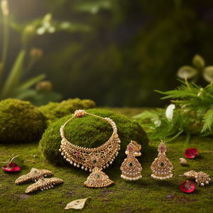 Antique Gold Plated 24K South Indian Bridal Wedding Necklace and Earring Set - Product Image 3