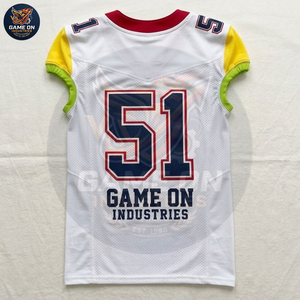 Custom Sublimated White American Football Uniform Set Breathable Mesh V-Neck Football Jersey and Pants Team Sportswear Apparel - Product Image 4