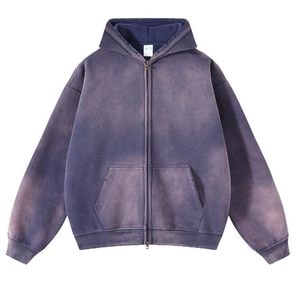 Sudadera con capucha y cremallera para hombre, estilo oversize, lavado ácido, vintage, de tela gruesa, estilo urbano, OEM, venta al por mayor - Product Image 1