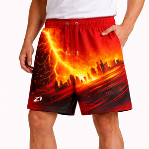 Pantalones Cortos con Estampado Gráfico de Rayos para Hombre, Estilo Urbano, Cintura con Cordón Ajustable, Pantalones Cortos de Verano, Producción Personalizada - Product Image 1