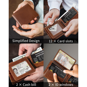 Men's Fashion <b>Business</b> Bifold <b>Wallet</b> Retro Short Handmade Multi <b>Card</b> Holder Genuine Leather Cotton Crocodile Open 4 Inch High - Product Image 4