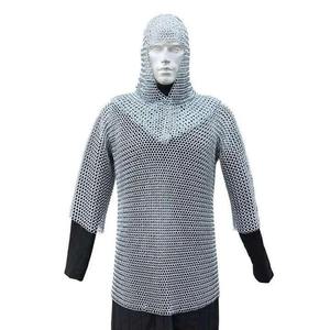 Haut en maille d'aluminium fait main avec capuche, demi-manches, anneaux de 10 mm, armure de chevalier médiéval, costume de foire Renaissance - Product Image 1