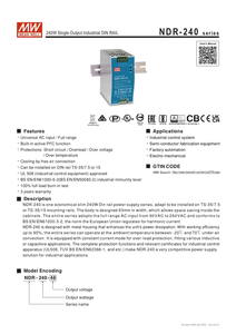 Fuente de Alimentación Conmutada Mean Well NDR 240 24 DIN Rail 24V 10A 240W para Paneles de Control Industrial y Sistemas de Automatización - Product Image 2