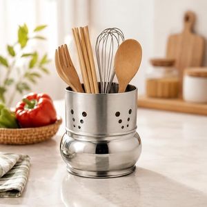 Porte-ustensiles cylindrique avec design perforé pour le rangement de la vaisselle de cuisine, style minimaliste, type sur pied - Product Image 4