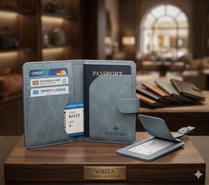 Wriza - Juego de Porta Pasaportes y Etiqueta de Equipaje de Piel Sintética Multifuncional, Impresión Láser, Ligero, con Múltiples Ranuras para Tarjetas - Product Image 4