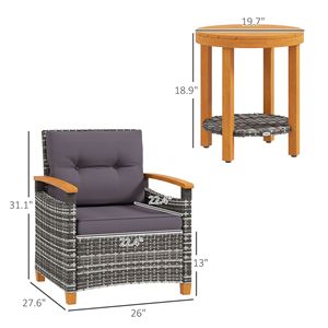 Grigio all'aperto bistrot Set di vimini mobili da giardino con cuscini per portico giardino - Product Image 3