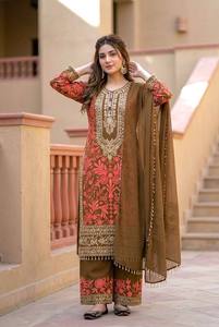 Ensemble haut, pantalon palazzo et dupatta en georgette brodée de sequins et de diamants, style créateur - Product Image 1