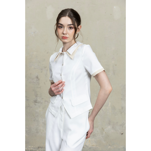 Ensemble de pantalon large et chemisier élégant à manches courtes et col en V pour femme, motif floral, respirant, 100 % coton, style bureau, haute qualité - Product Image 1